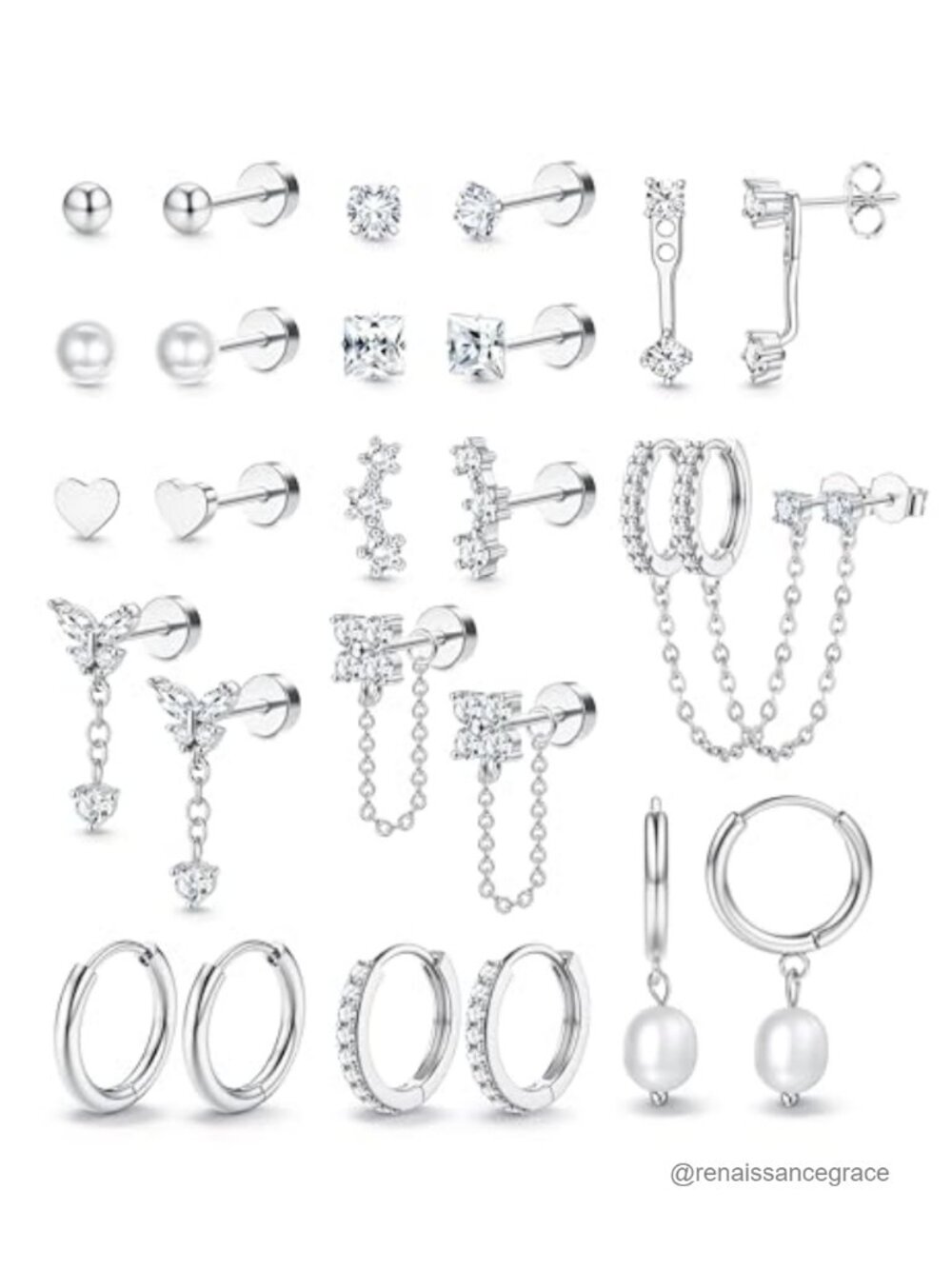 Hypoallergenic Flat Back Earrings Set, 20G Surgical Steel Studs & Hoops for